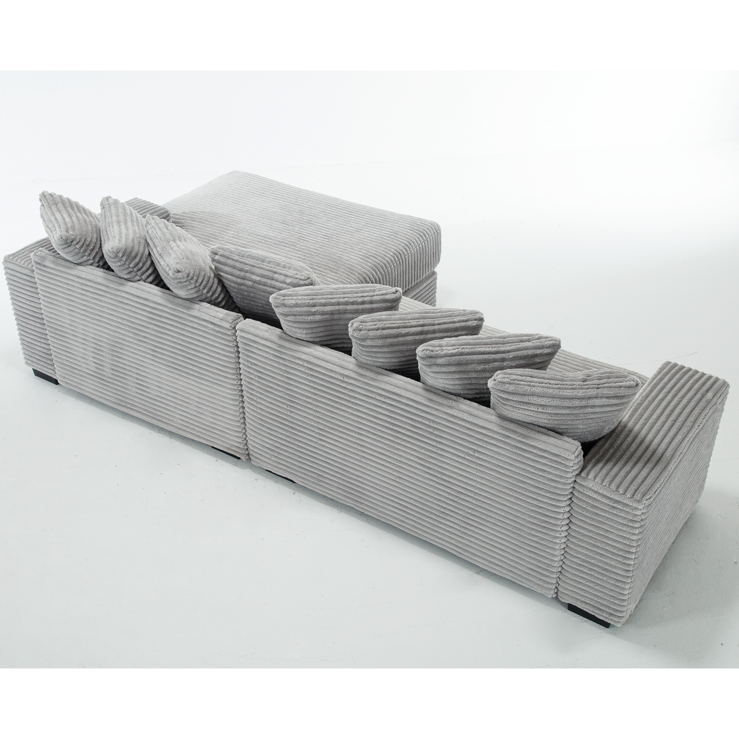 [NEW ARRIVED] [VIDEO PROVIDED] Oversized Two-Piece Couches, L Shaped Sofa, Corduroy, Right Chaise Daybed,with Armrests,Eight Throw Pillows,Corner Sofa,Easy To Assemble, Gray