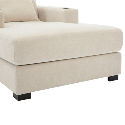 39.7" Oversized Chaise Lounger Modern Style Sofa Couch ,with Pillows, Charge Station & Cup Holders, Chenille Fabric, Cream