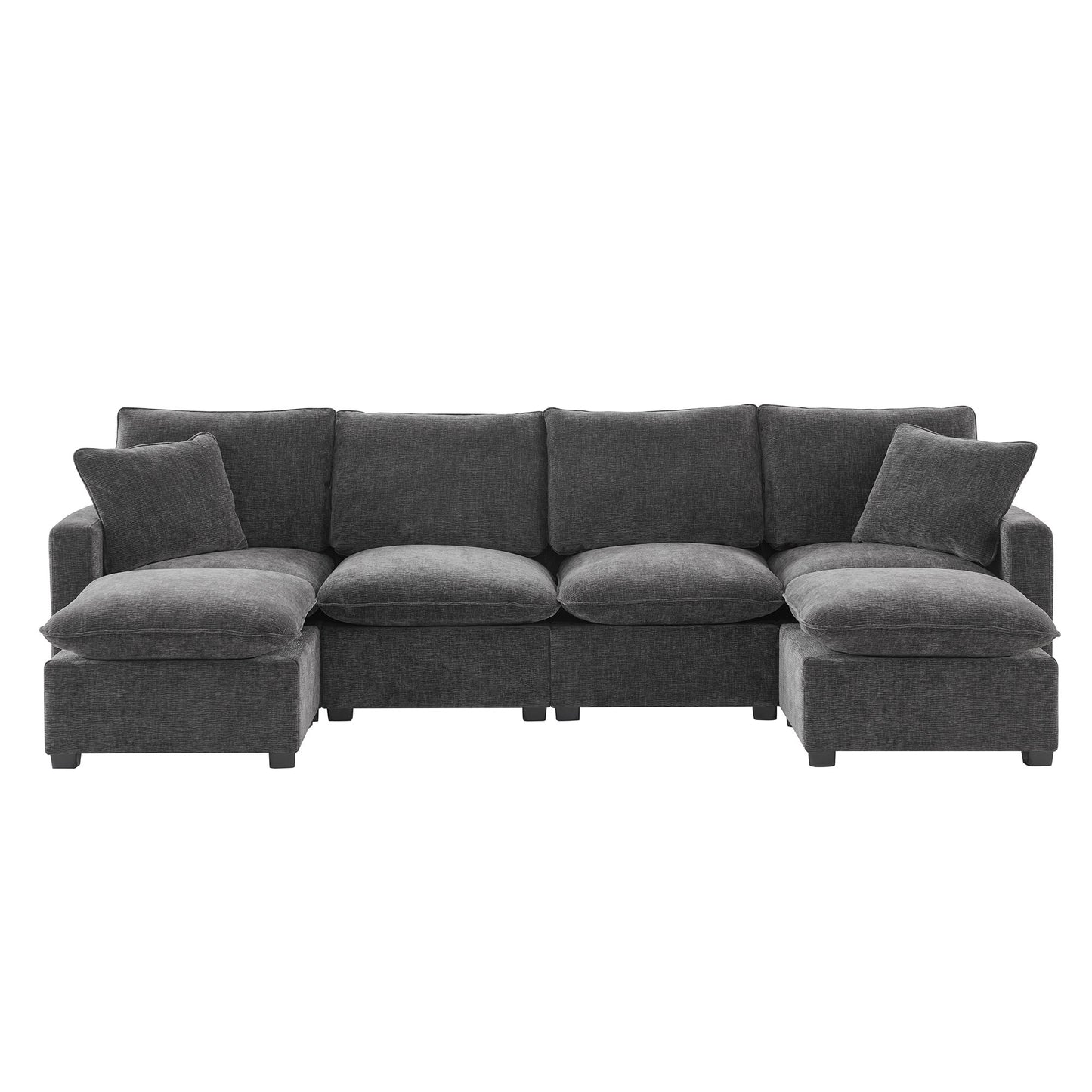 [VIDEO provided] [New] 110*57" Modern U Shape Modular Sofa, 6 Seat Chenille Sectional Couch Set with 2 Pillows Included, Freely Combinable Indoor Funiture for Living Room, Apartment, Office, 2 Colors