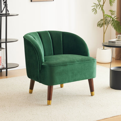 Upholstered Barrel Accent Chair With Wooden Legs