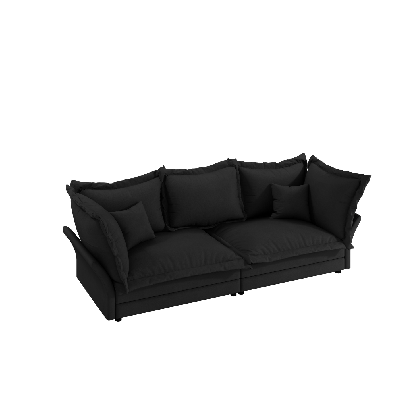 90.55" Modern Comfy Upholstered Sofa Cloud Couch, Deep Seat Couches with Multiple Large Soft Pillows,Convertible Deep Seat Chaise Longue for Living Room Bedroom,Apartment,Office,BLACK