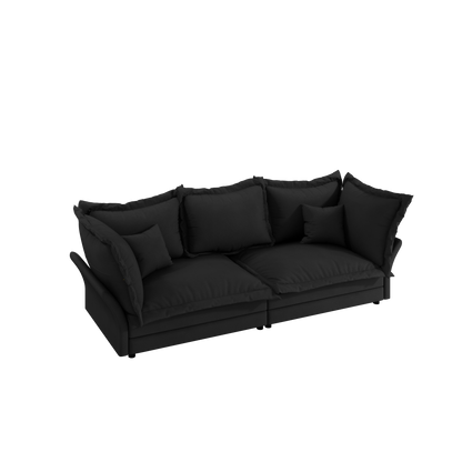 90.55" Modern Comfy Upholstered Sofa Cloud Couch, Deep Seat Couches with Multiple Large Soft Pillows,Convertible Deep Seat Chaise Longue for Living Room Bedroom,Apartment,Office,BLACK