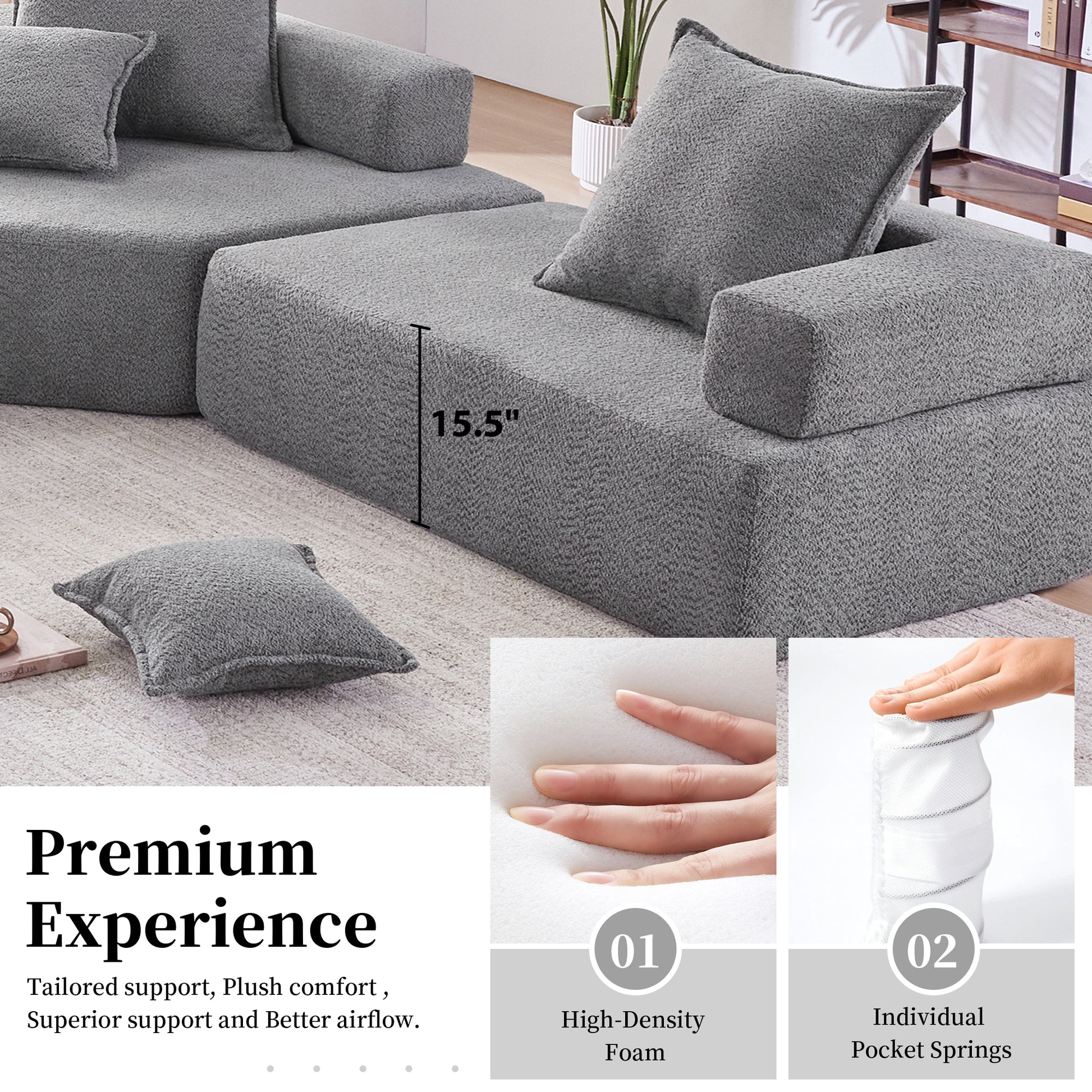 Lounge Frame for Oversized Modular U Shaped Sectional Sofa,Luxury Boucle Floor Couch Set,Convertible Sleeper Couch,Spacious Foam-Filled Sofa Bed for Living Room