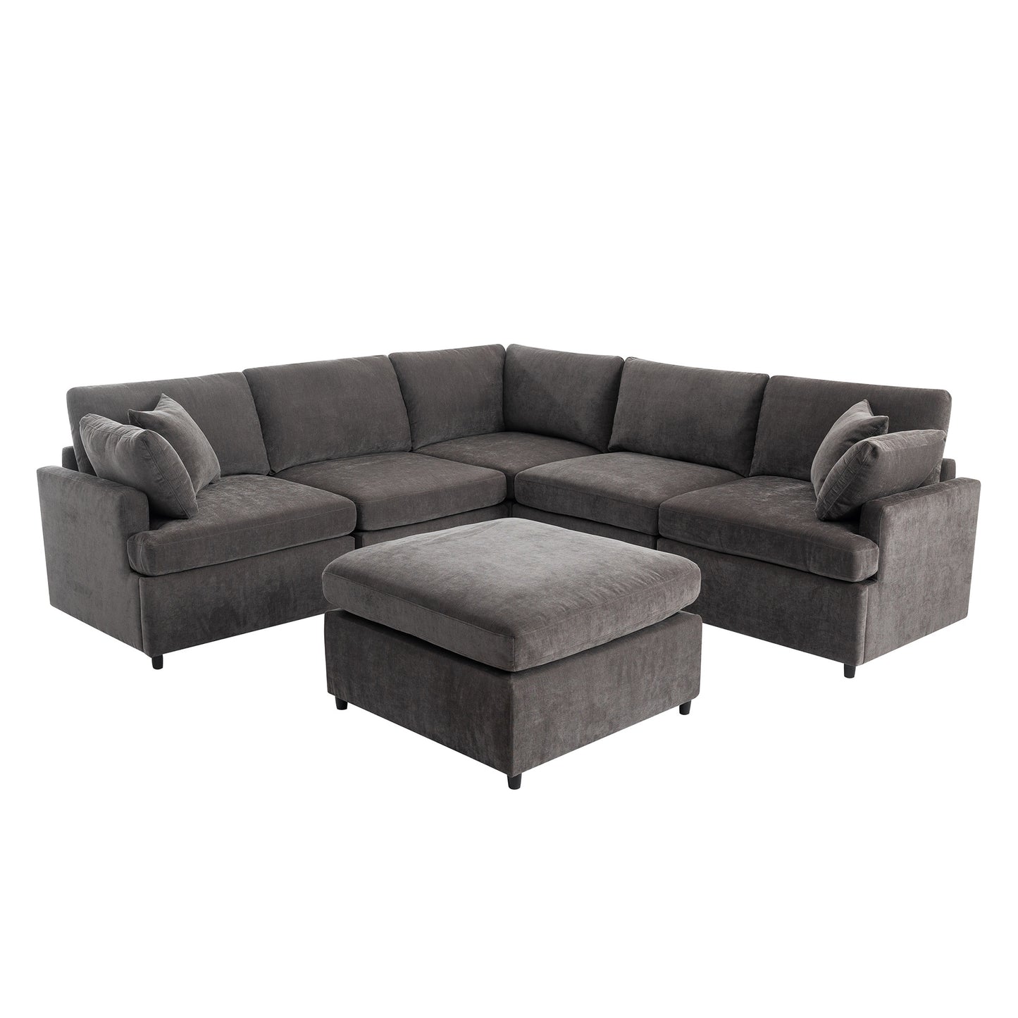 [ Video Provided]U_STYLE Upholstered Sectional Sofa with Removable Ottoman,U-Shape 6 Seat Sectional Couch,  for Living Room,,Apartment, Spacious Space