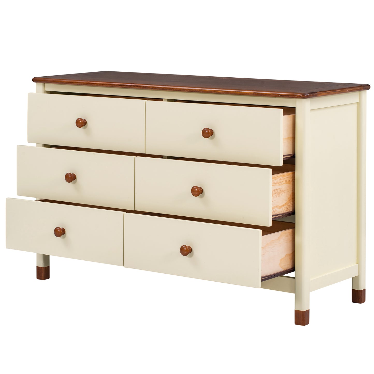 Wooden Storage Dresser with 6 Drawers,Storage Cabinet for kids Bedroom,Cream+Walnut