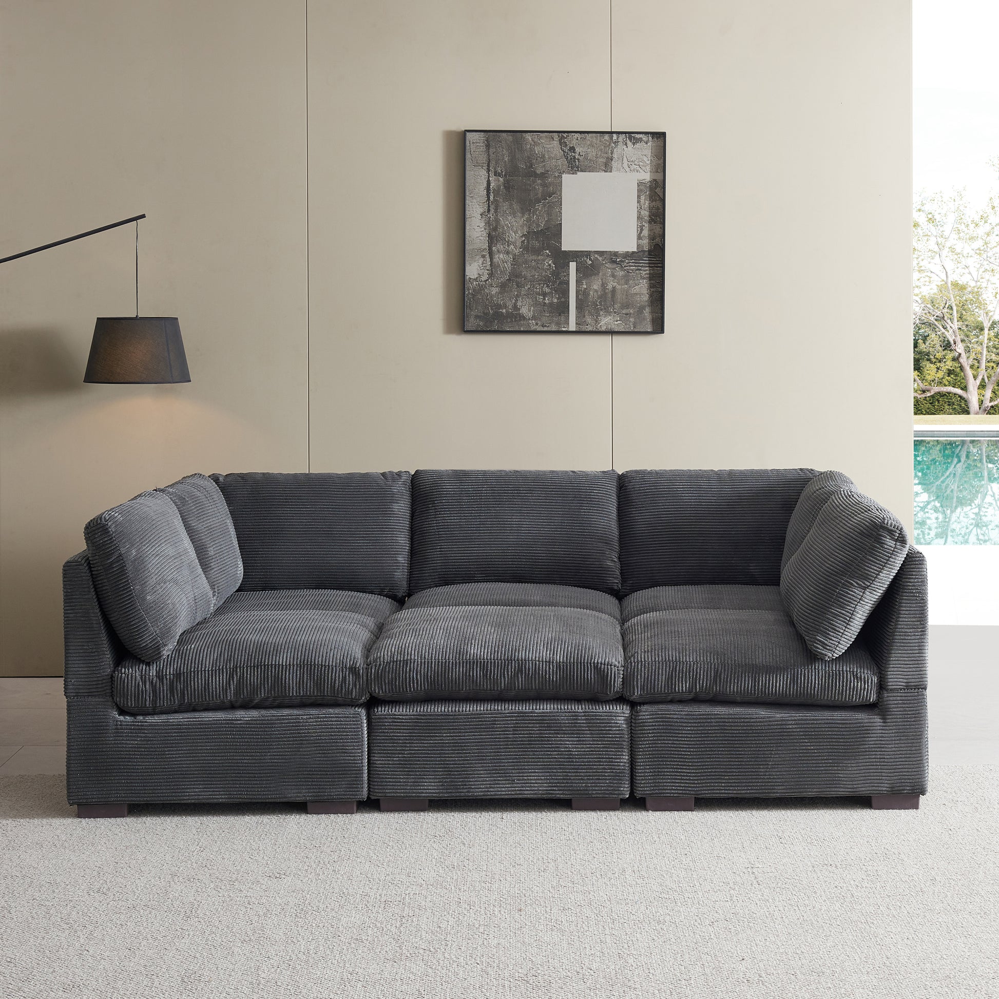 Convertible Modern Luxury Sectional Sofa Couch for Living Room Quality Corduroy Upholstery Modular Sofa Dark Grey