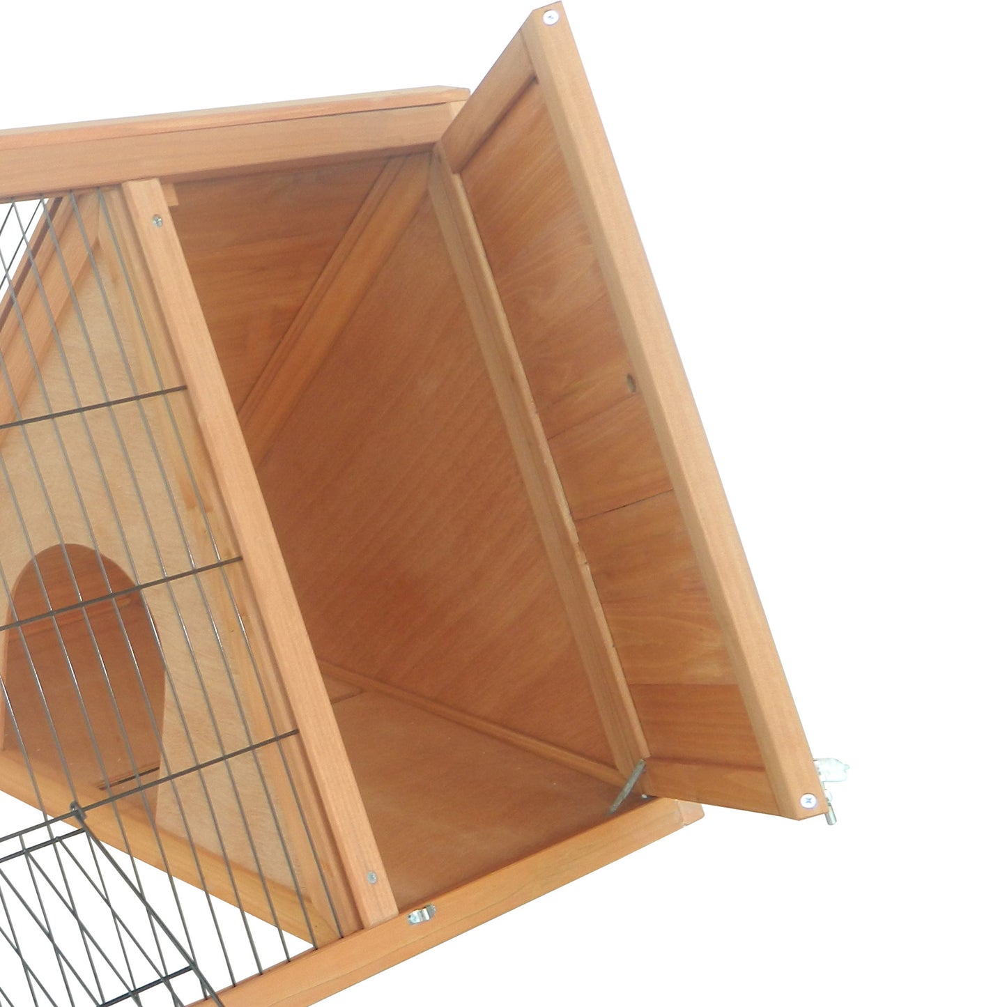 PawHut 46" x 24" Wooden A-Frame Outdoor Rabbit Cage Small Animal Hutch with Outside Run & Ventilating Wire, Yellow