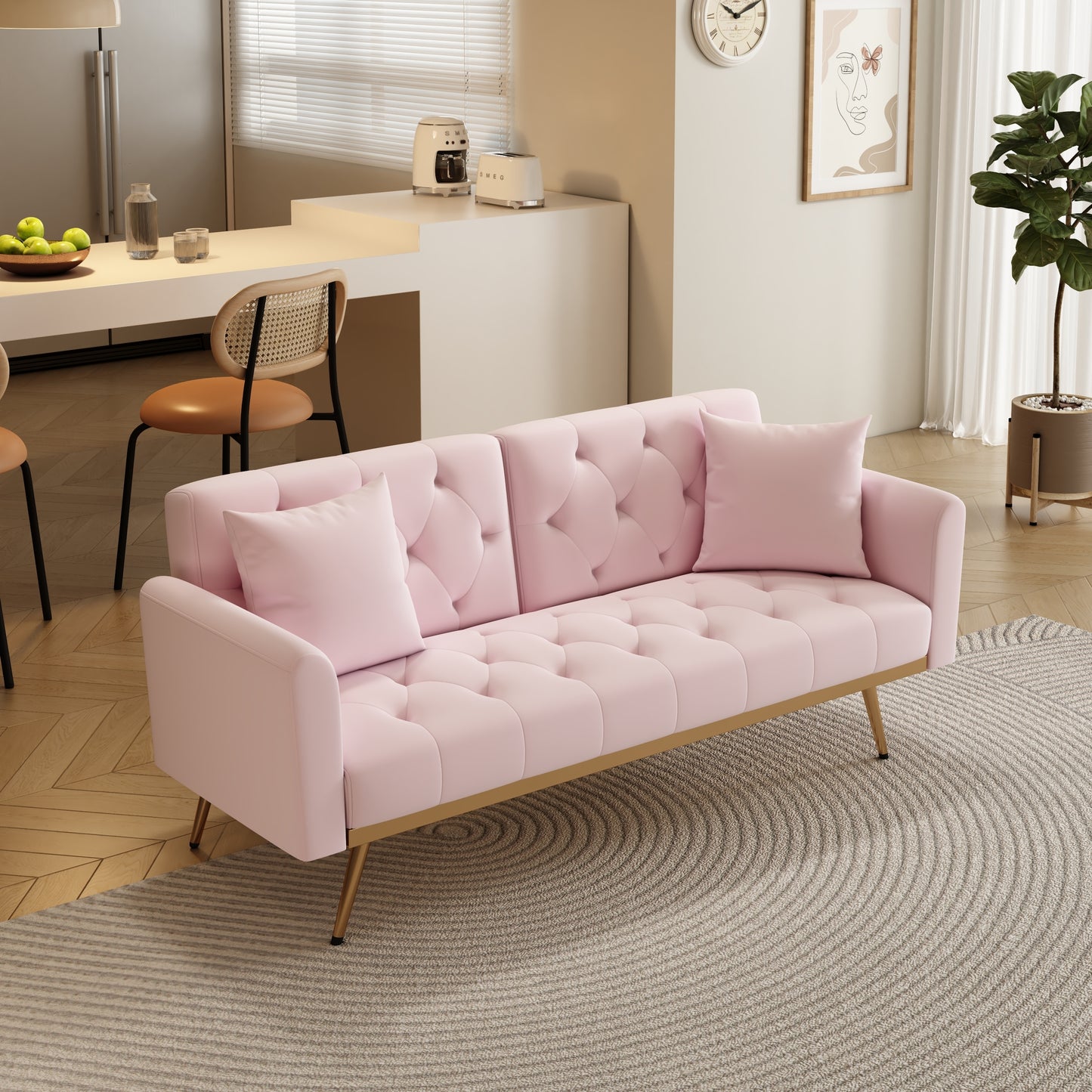 The 68.3 "pink velvet sofabed is beautiful and easy to assemble