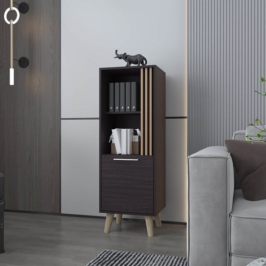 Ac Chin Storage Cabinet with a Door and Open Storage, Wengue + Natural Oak