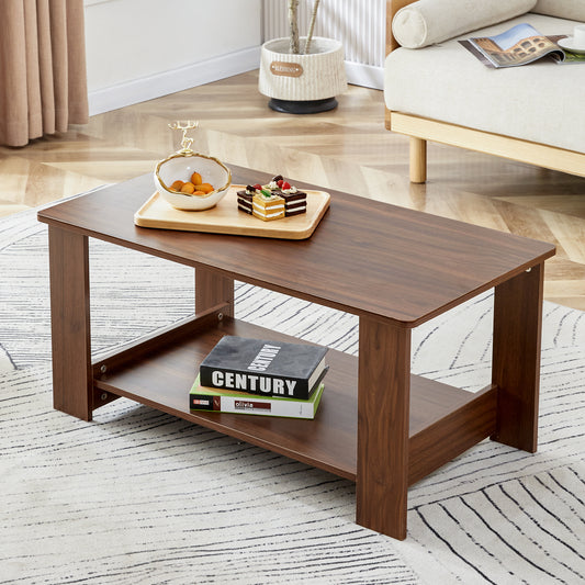 Modern minimalist walnut colored double layered rectangular coffee table ,tea table.MDF material is more durable,Suitable for living room, bedroom, and study room.19.6"*35.4"*16.5"  CT-16