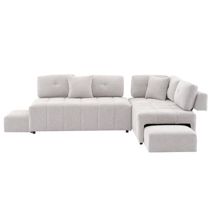 91.73" L-shaped Sofa Sectional Sofa Couch with 2 Stools and 2 Lumbar Pillows for Living Room, Light Grey