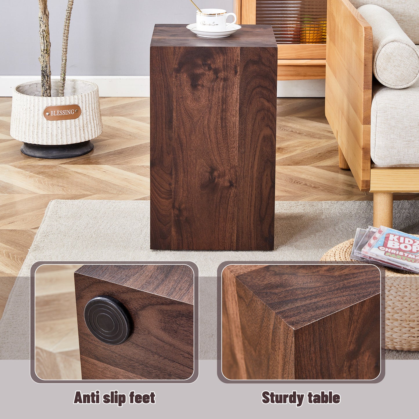 12x12x20 Inch Walnut Wood Grain MDF Coffee Table - Luxurious Design, Perfect Living Room Accent.Fashion texture design coffee table, suitable for various situations and scenes.