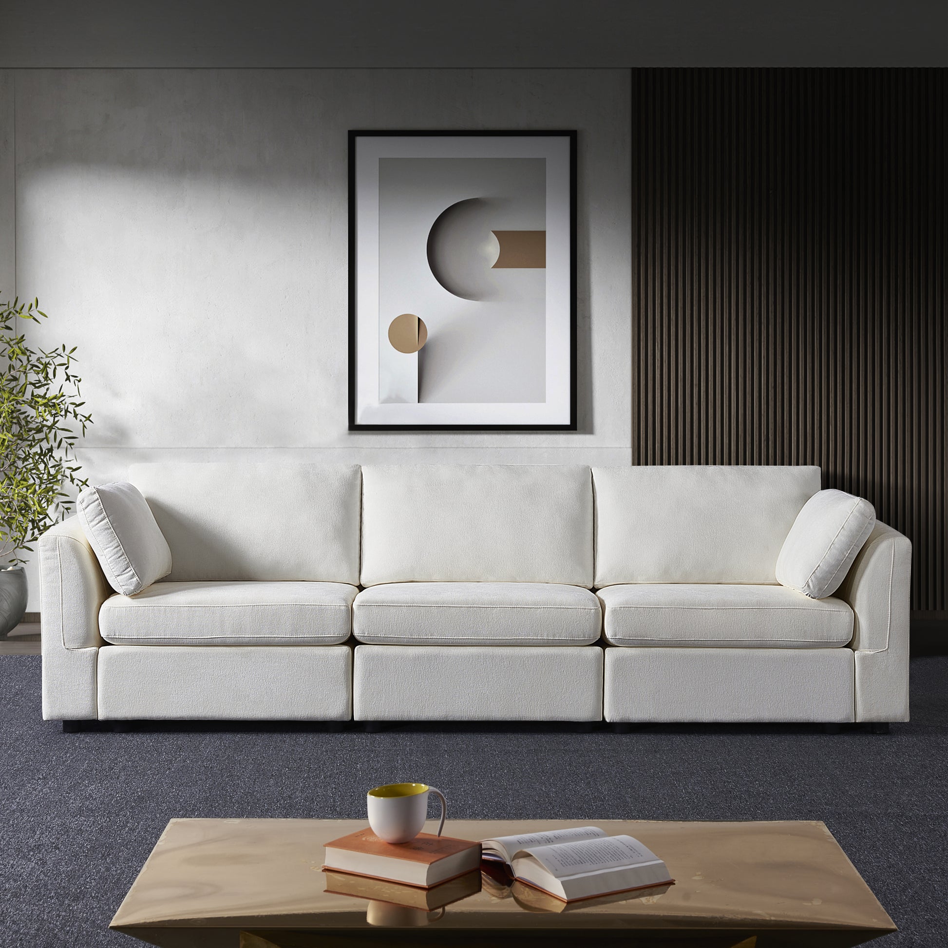 modular sofa white chenille fabric,  simple and grand, the seat and back is very soft. this is also a KNOCK DOWN sofa