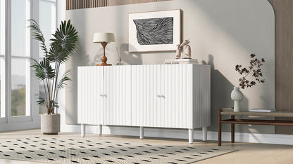 U_STYLE Elegant Four-Door Sideboard with Wavy Pattern Doors, Cylindrical Legs, and Sleek Metal Handles, Adjustable, Suitable for Study, Entryway and Living Room