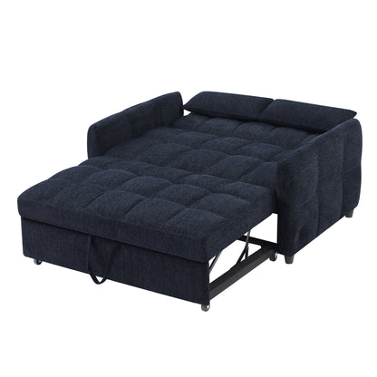 52.8" Loveseat Sofa Pull-out Sofa Bed Tufted Sleeper Sofa with an Adjustable Backrest, Three USB Ports and Two Lumbar Pillows for Living Room, Blue