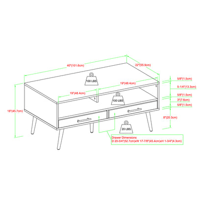 Contemporary 2-Drawer Low Coffee Table – Slate Grey