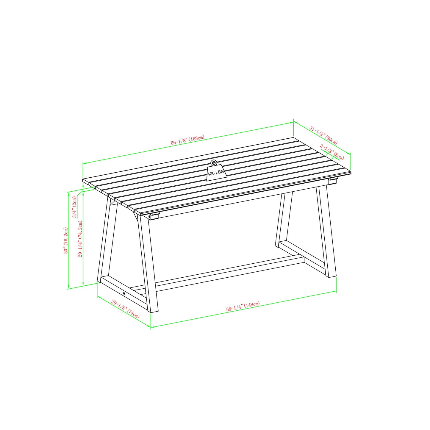 Contemporary Solid Wood Slat-Top Patio Dining Table – Black Wash