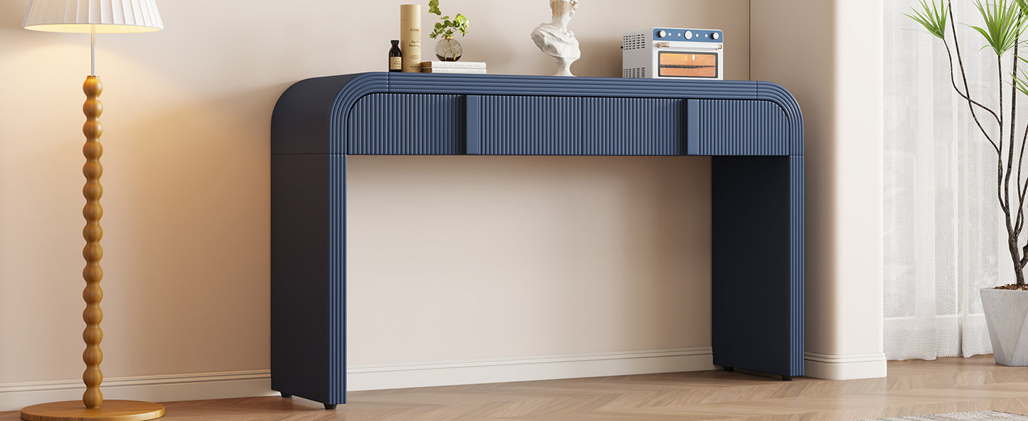 TREXM Unique Modern Rounded Silhouette and Smooth Surface Console Table with 2 Drawers for Living Room and Entryway(Navy Blue)