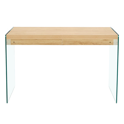 The top of the coffee table is made of medium density fiberboard and wooden stickers, with transparent tempered glass on both sides. The design is simple and elegant, with a sturdy structure.