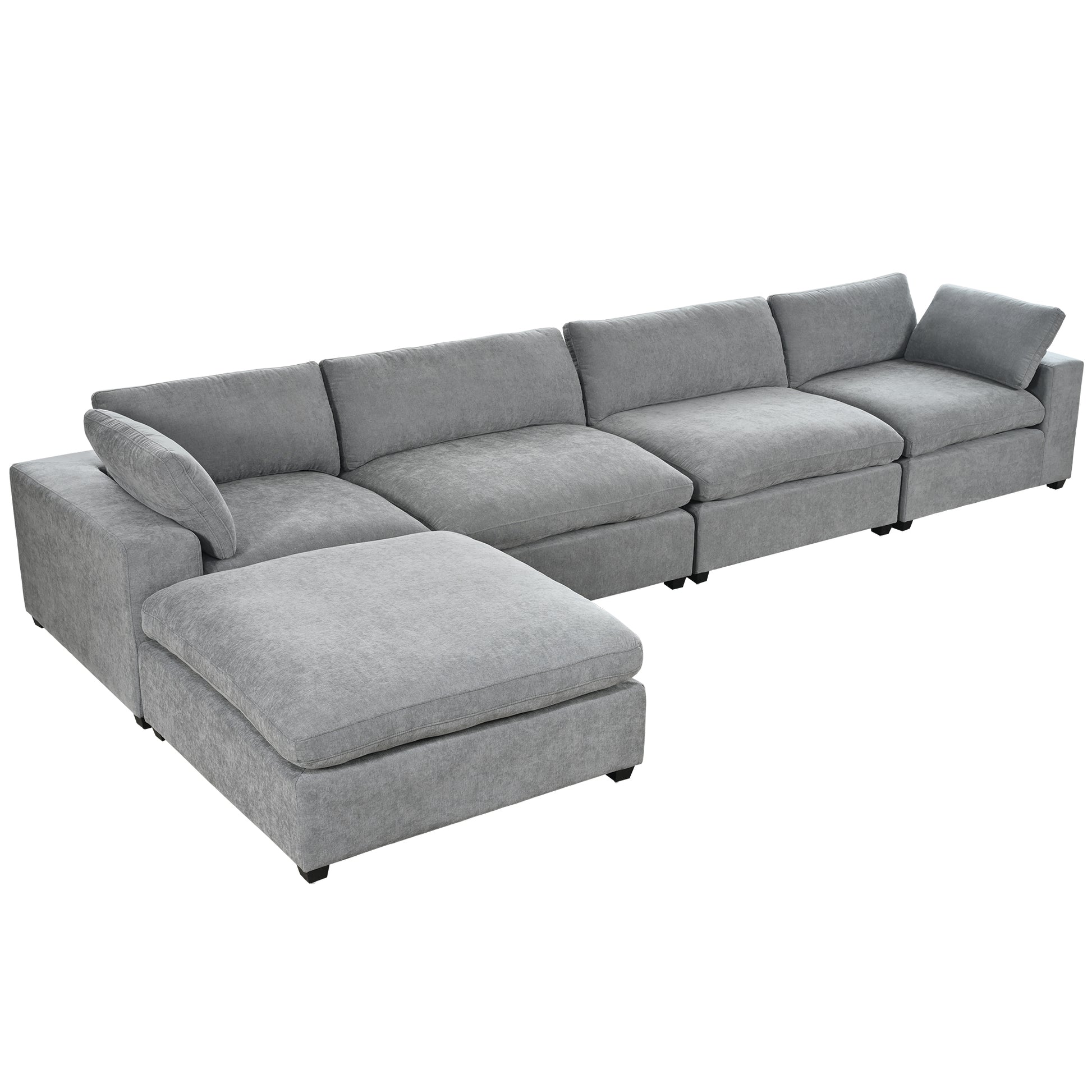 U-style Upholstered Oversize Modular Sofa with Removable Ottoman,Sectional sofa for Living Room Apartment(5-Seater)