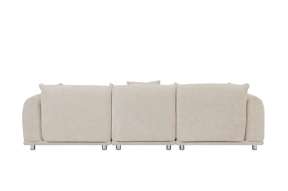 Originality Shapes Camel Lambswool Sherpa 4 Seater Sofa With Metal Legs, Solid Wood Frame Couch with 3 Pillows, Linear and Modular Version Design, Possibility Combined Armchair Current Style