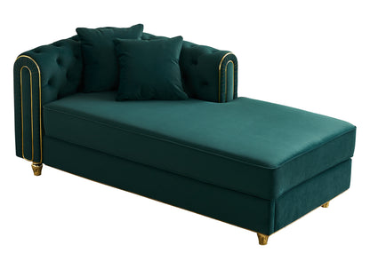 66.9''W Velvet Chaise Lounge,Luxury Modern Chaise Furniture,Tufted Back with 2pcs toss pillows for Living Room,Bedroom,Apartment,Green Color