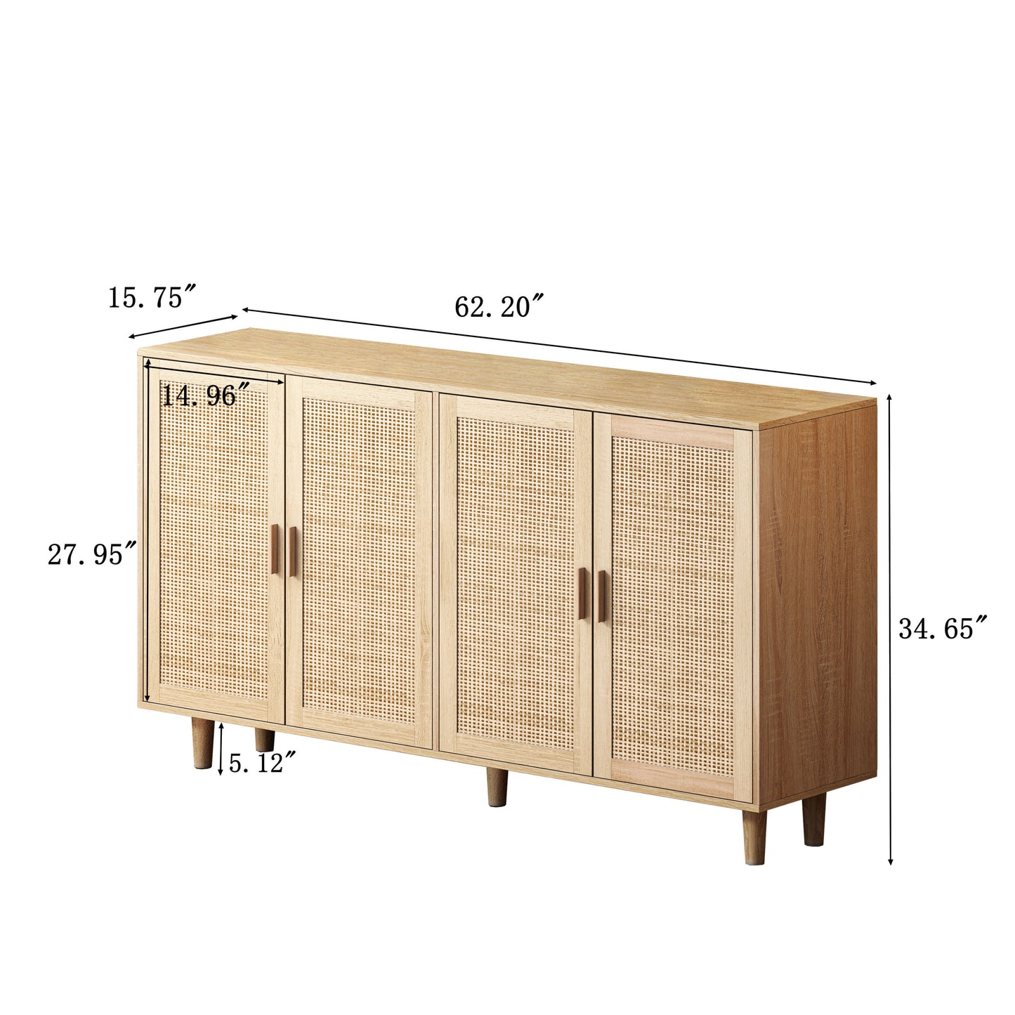 62.20"Elegant and Functional 4-Door Rattan Decorative Storage Cabinet,for Bedroom,Living Room,Office,Easy Assembly(Same SKU:W757133282)