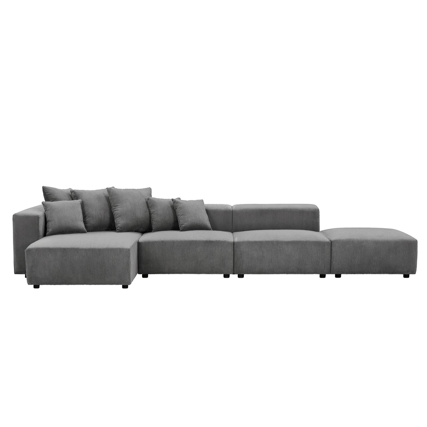 Soft Corduroy Sectional Modular Sofa 4 Piece Set, Small L-Shaped Chaise Couch for Living Room, Apartment, Office, Gray