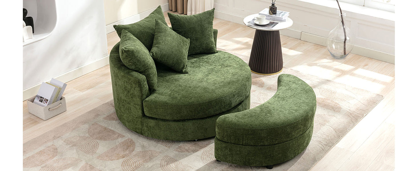 Orisfur. 360° Swivel Accent Barrel Chair with Storage Ottoman & 4 Pillows, Modern Chenille Leisure Chair Round Accent for Living Room, Green