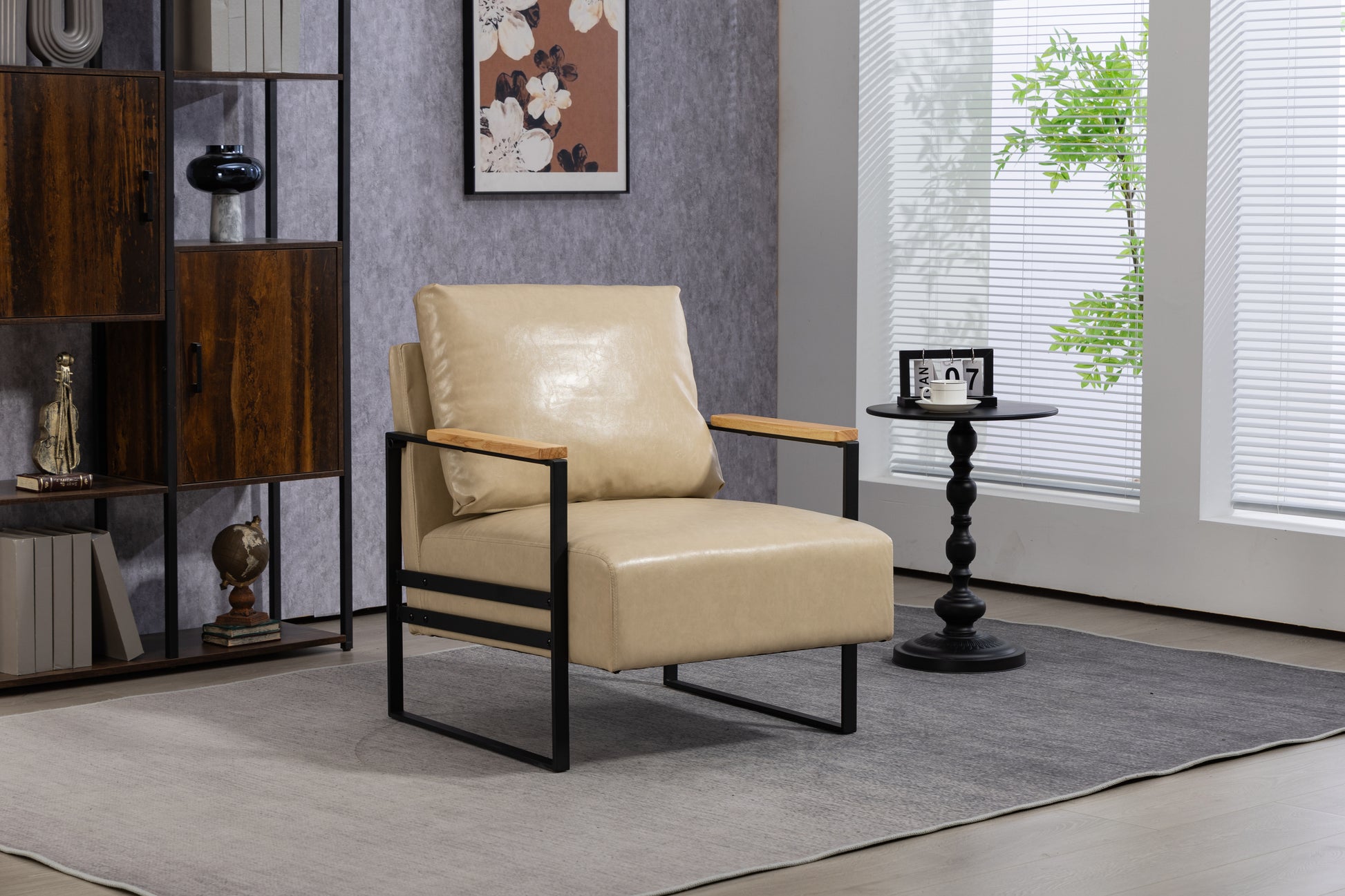 Leather Accent Chair Guest Chair for Living Room, Mid Century Armchair for Bedroom