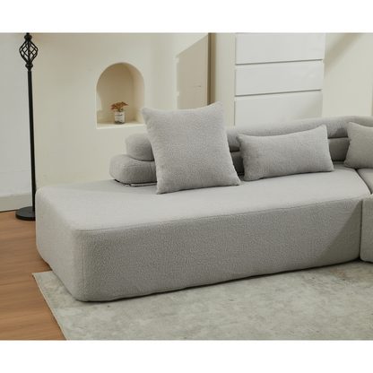 [NEW ARRIVED] [VIDEO PROVIDED] 128"Minimalist Cloud Sectional Couch ,Modern Couches ,4-Seater ,No Assembly,Two modular sofa,Boucle Teddy  Fabric, upholstered , anti-wrinkle fabric,Light Gray