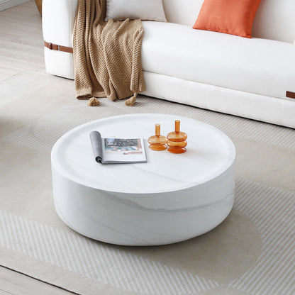 31.49'' Round coffee table,Sturdy Fiberglass table for Living Room, White, No Need Assembly.WHITE