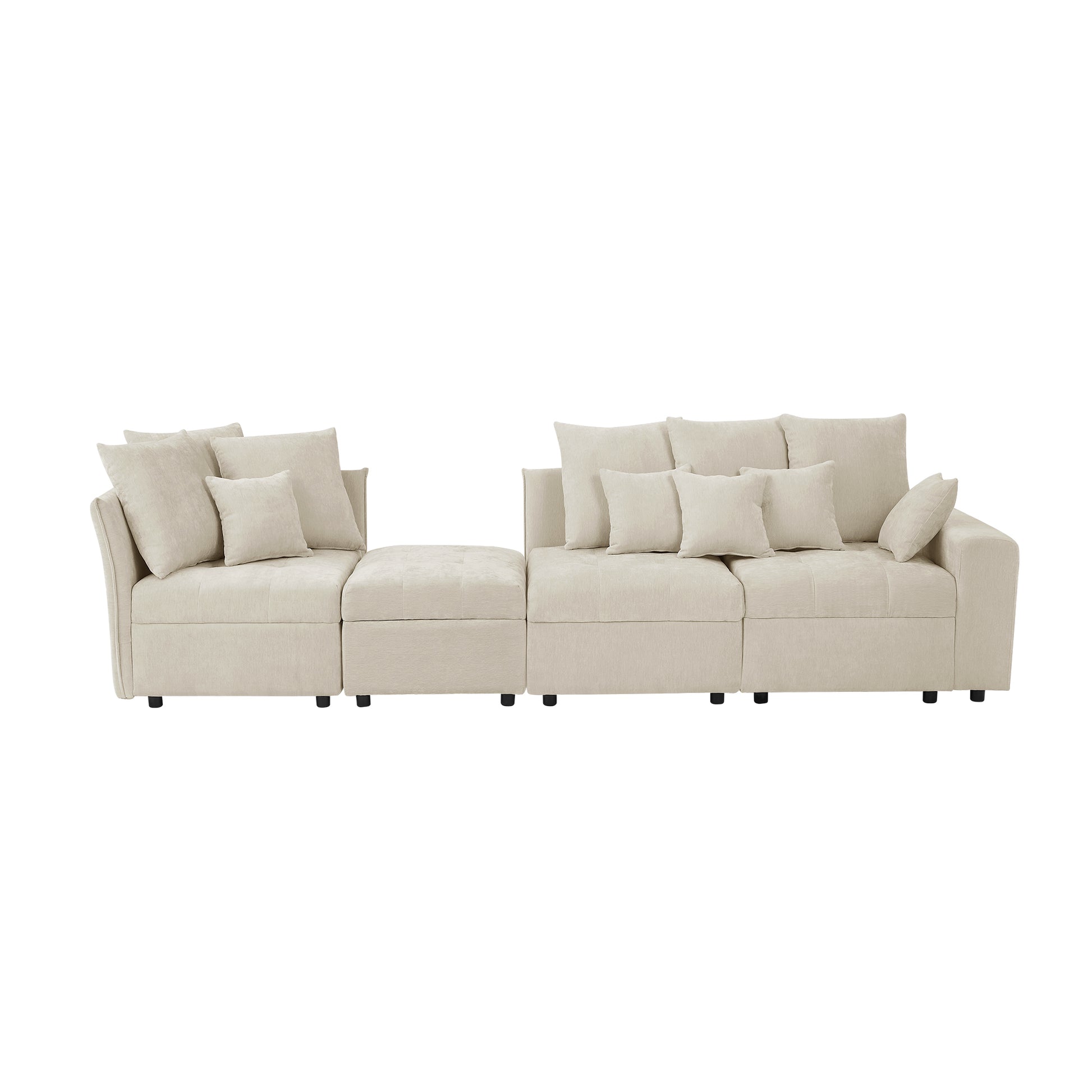 96.45"Sectional sofa Modular Sofa Couch with Three USB Ports, a Removable Storage Ottoman and Five Back Pillows for Living Room, Beige