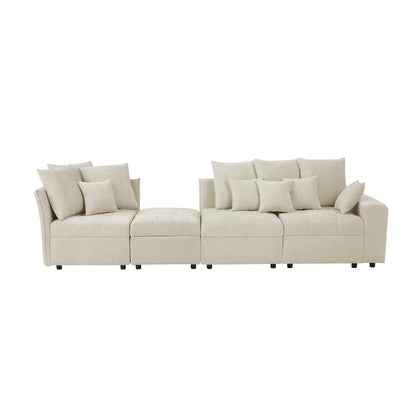 96.45"Sectional sofa Modular Sofa Couch with Three USB Ports, a Removable Storage Ottoman and Five Back Pillows for Living Room, Beige