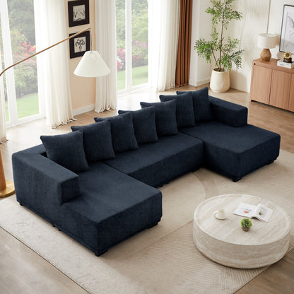 Chenille U-Shaped Sectional Sofa Set,Minimalist Style Modular Sectional Sofa, Luxury Chenille Fabric Cloud Couch for Living Room