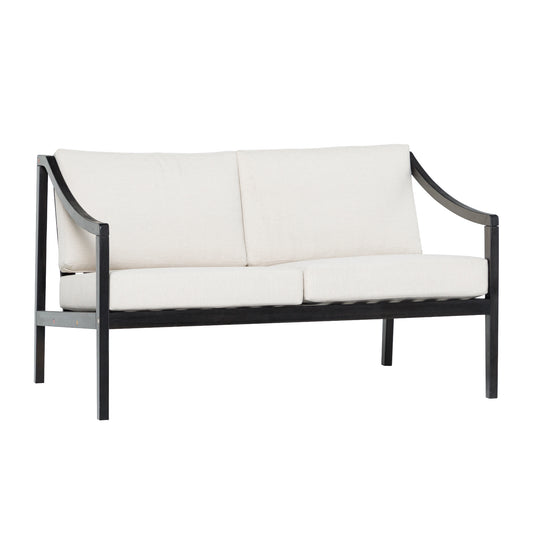 Modern Curved Arm Solid Wood Upholstered Outdoor Loveseat – Black Wash