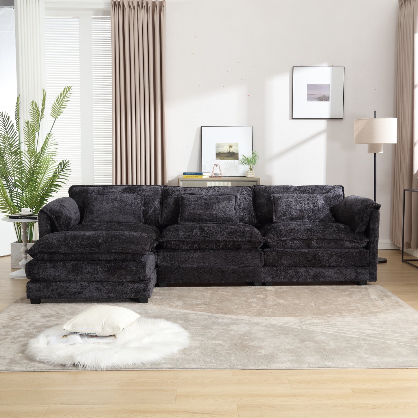 Modern Large boucle Fabric L-Shape Sectional Chenille fabric, movable pedals, detachable armrests, oversized three-seat Sofa