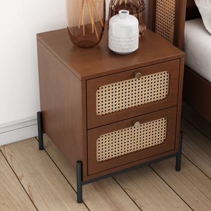 Yara Modern Cannage Rattan Wood Nightstand