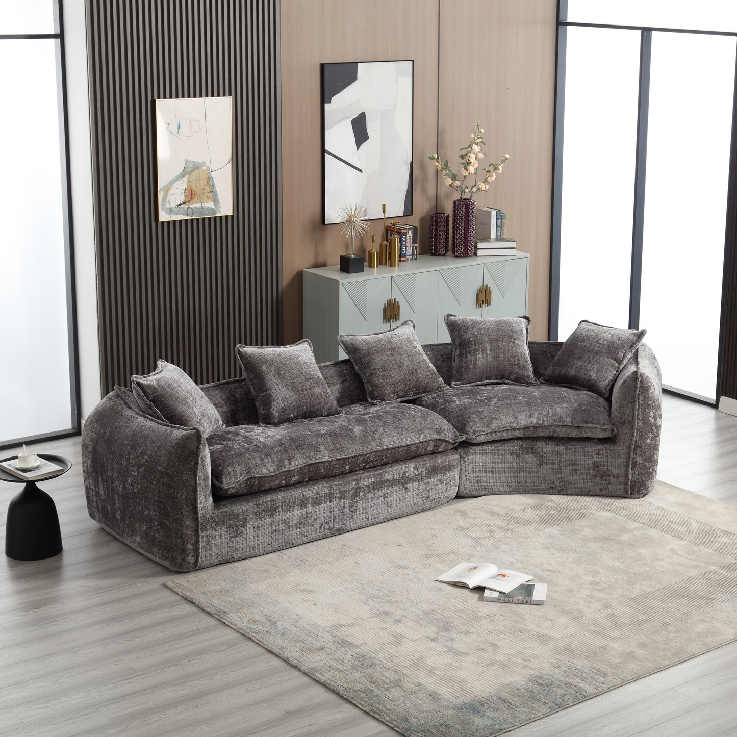 Modular Sectional Sofa, U-Shaped Couch with Sofa for five & Pillows, Modern Minimalist chenille Fabric Large Comfy Cloud Sofas, Living Room Furniture Sets