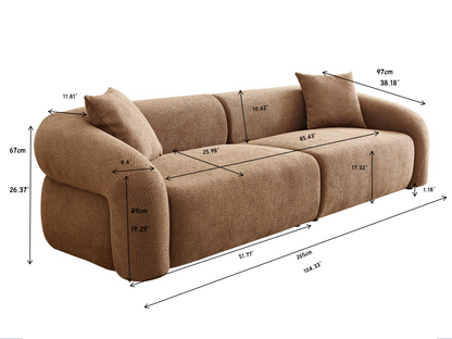 WKS15C camel sectional sofa with removable pillows, durable fabric, solid wood frame, high density sponge filler