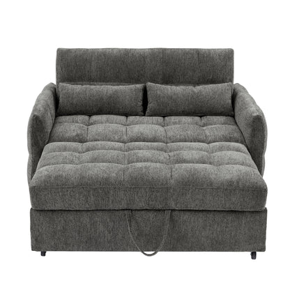 52.8" Loveseat Sofa Pull-out Sofa Bed Tufted Sleeper Sofa with an Adjustable Backrest, Three USB Ports and Two Lumbar Pillows for Living Room, Grey