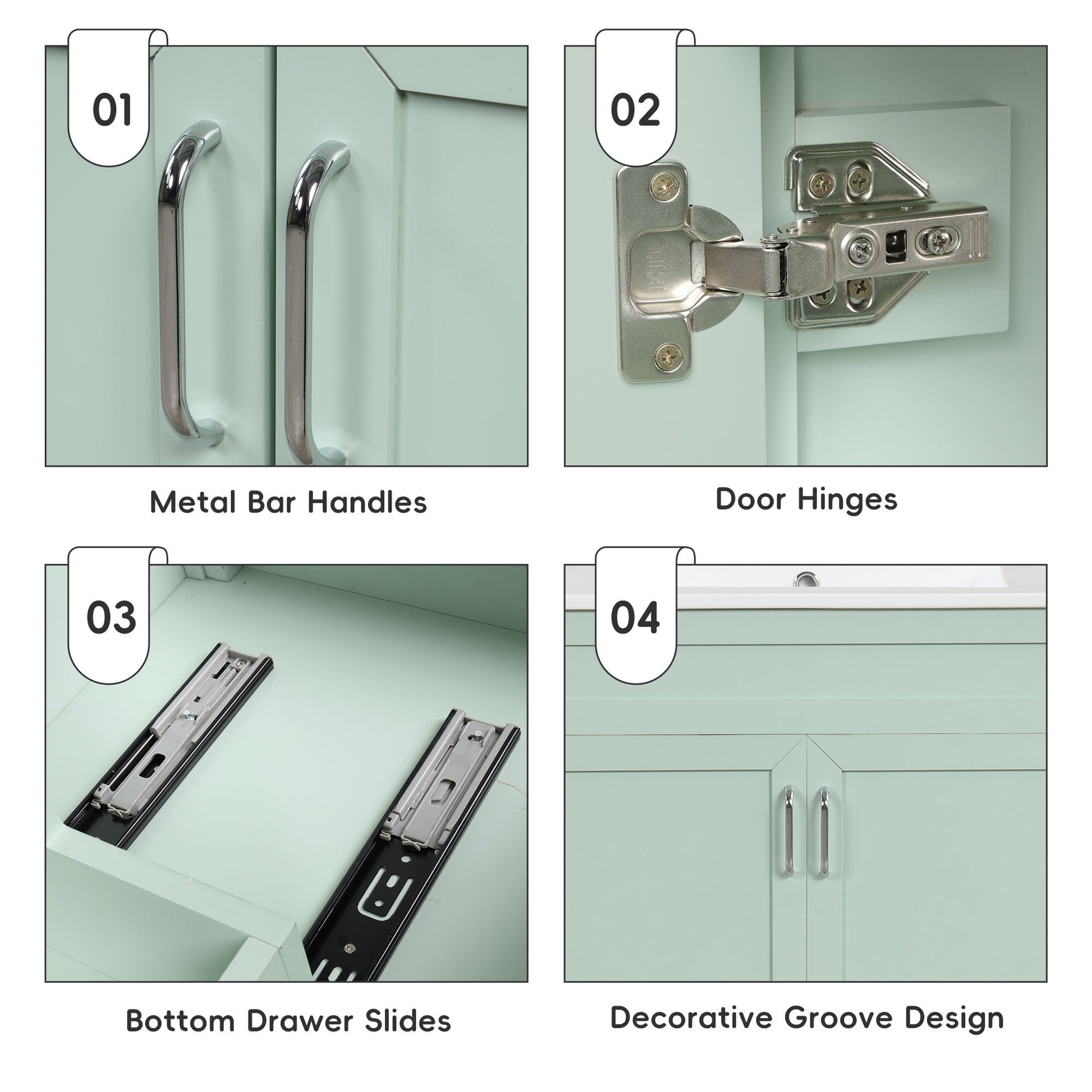 30" Bathroom Vanity with Sink, Multi-functional Bathroom Cabinet with Doors and Drawers, Solid Frame and MDF Board, Green