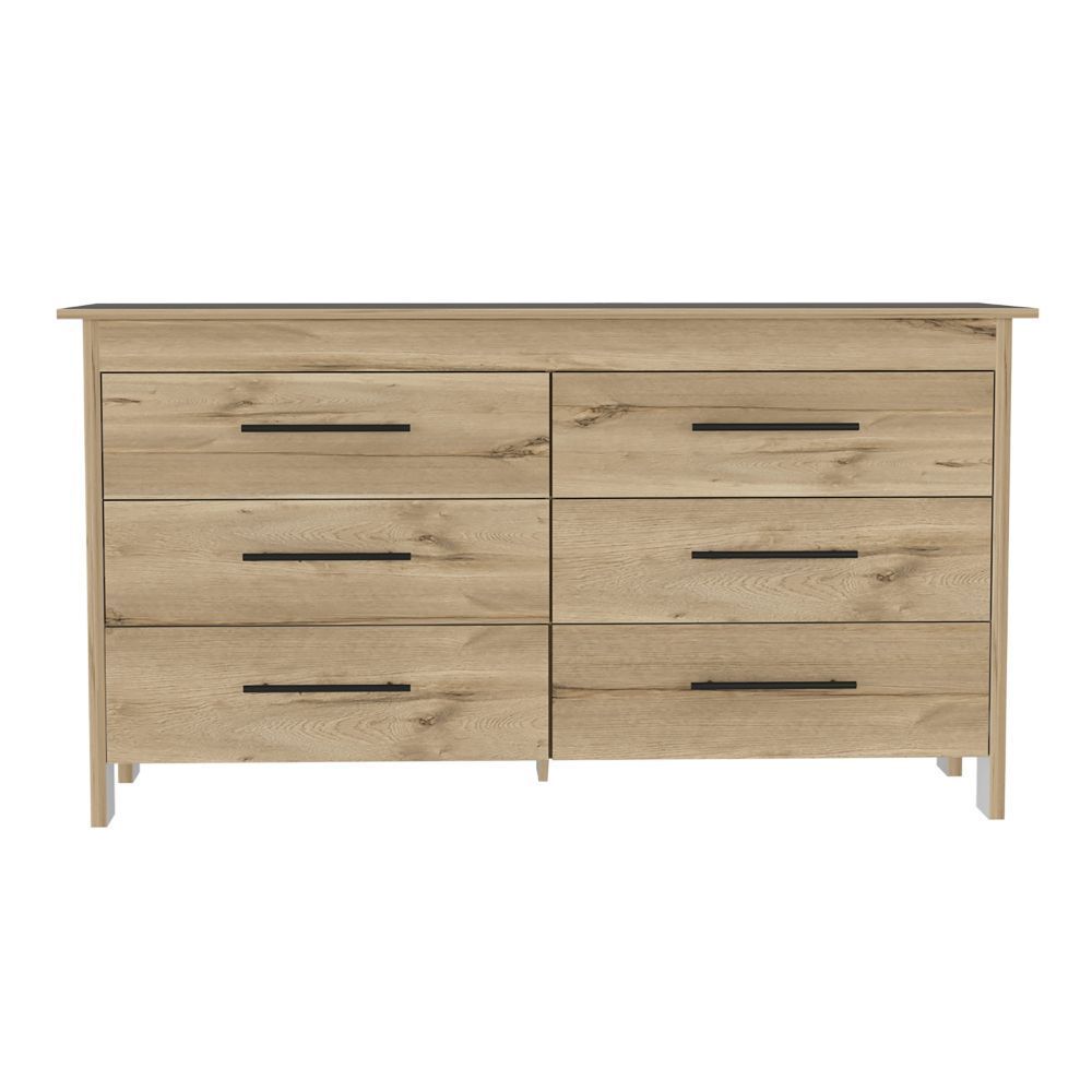 Hms 6 Drawer Double Dresser, Four Legs, Superior Top -Light Oak / White