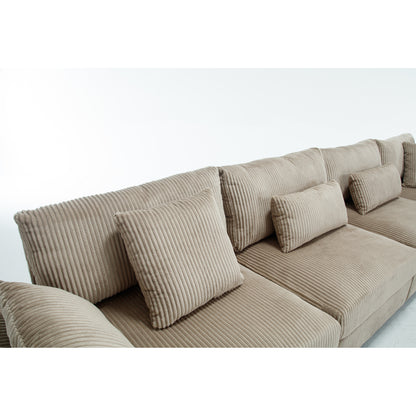 Oversized Modular Sectional Sofa Set, Corduroy Upholstered Deep Seat Comfy Sofa for Living Room, 6 Seat, Brown