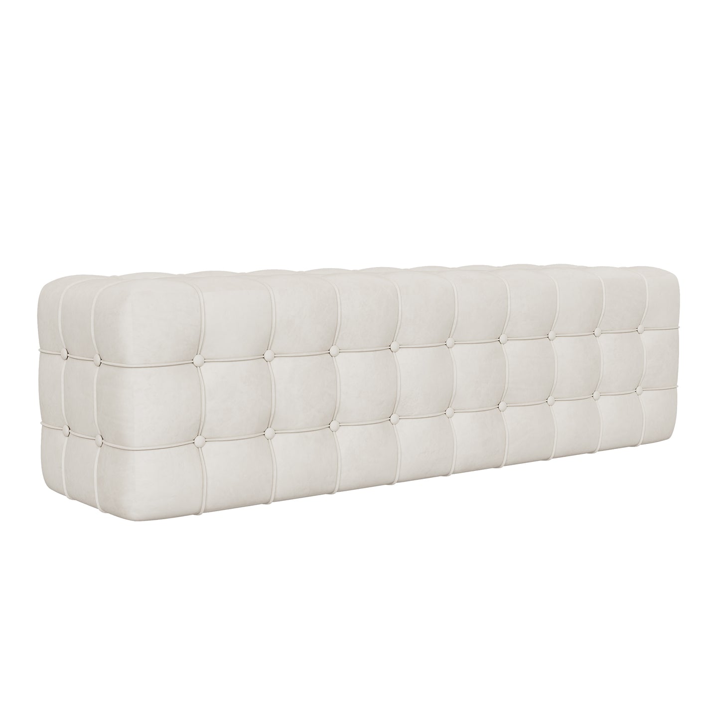 All Covered Velvet Upholstered Ottoman, Rectangular Footstool, Bedroom Footstool, No Assembly Required, Elegant and Luxurious, White