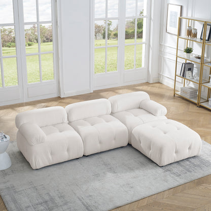 Modular Sectional Sofa, Button Tufted Designed and DIY Combination,L Shaped Couch with Reversible Ottoman, Ivory Teddy Fabric