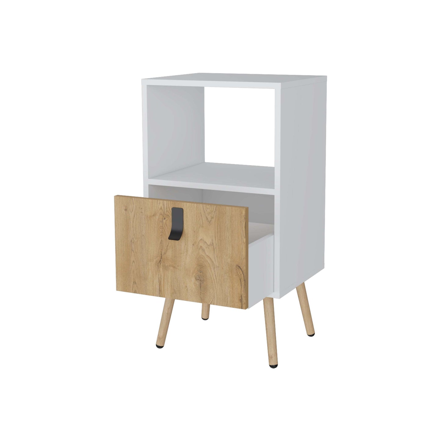 Chase White and Macadamia Open Shelf Tall Nightstand