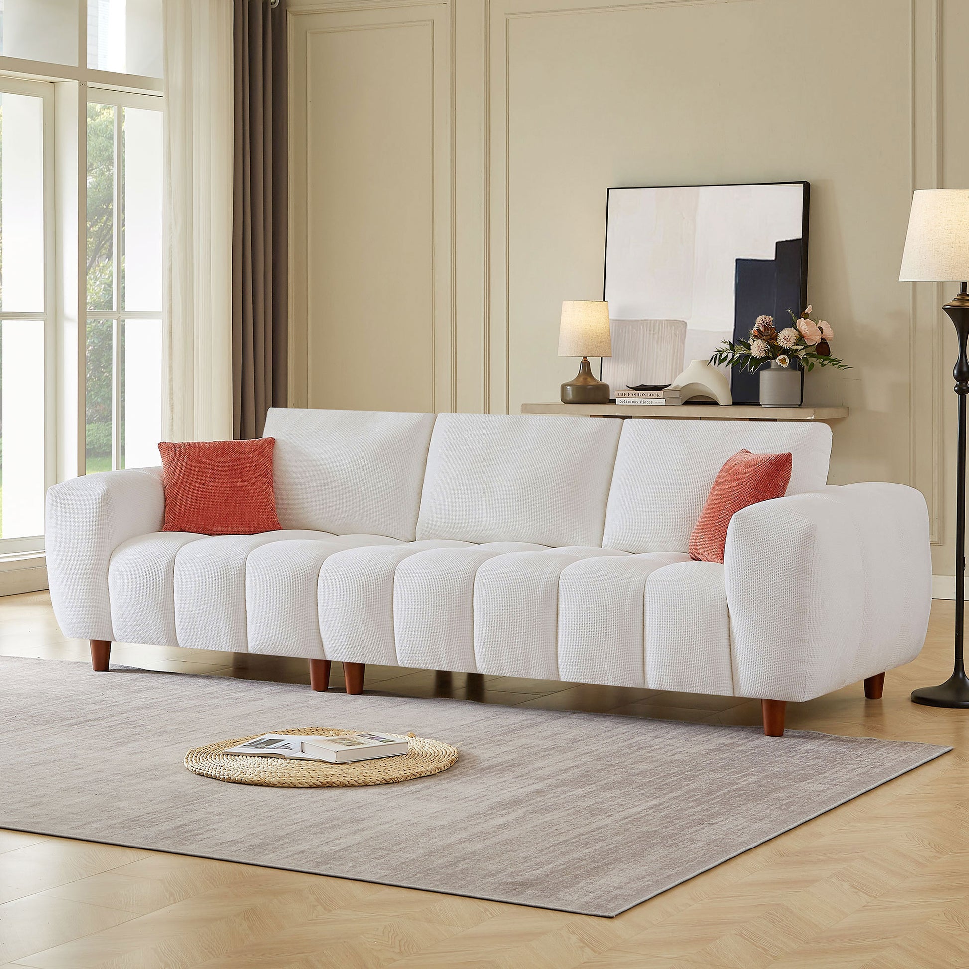 Convertible Sectional Sofa Couch, L Shaped Sofa with Fabric Couch,Modern Design Cream Style Marshmallow Sofa for Living Room and Office,White