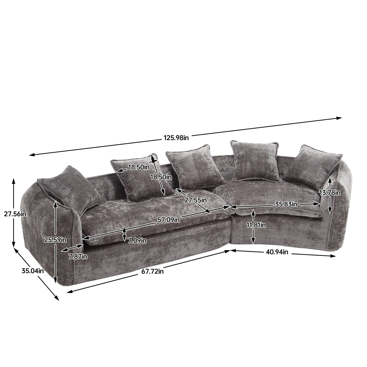 Modular Sectional Sofa, U-Shaped Couch with Sofa for five & Pillows, Modern Minimalist chenille Fabric Large Comfy Cloud Sofas, Living Room Furniture Sets