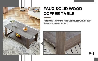 A modern and practical gray textured coffee table,tea table.Double layered coffee table made of MDF material,. Suitable for living room,bedroom and study room. 43.3"*21.6"*16.5"   CT-16